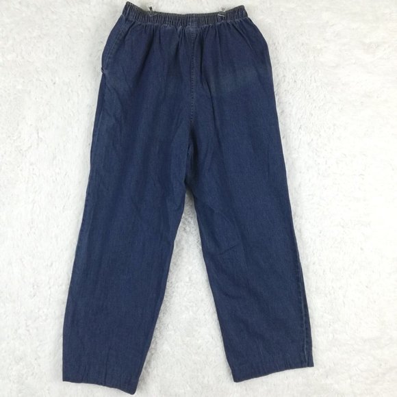 Erika Womans Jeans Straight Leg Blue Denim Embroidered Floral Elastic Petite PM - Picture 2 of 14